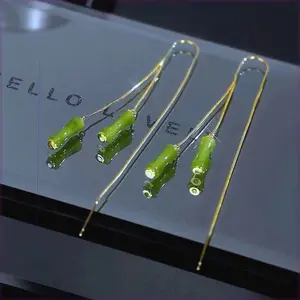 Chinese Style Luxurious Green Opal Bamboo Tassel Earring Ethnic Jewelry Wealth Health Green Jade Earrings 2023