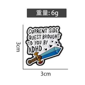 TDAH épée émail broche courant côté quête TDAH broche revers Badge sensibilisation à la santé mentale bijoux cadeau impression UV alliage de Zinc - Product Image 5