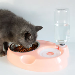 Gamelles doubles pour chiens et chats Ensemble de gamelles à eau et à nourriture Bol détachable en acier inoxydable Distributeur automatique d'eau Bouteille d'alimentation pour animaux domestiques - Product Image 1