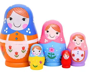Wooden Kids Cartoon Handmade Wooden Russian Nesting Dolls Matryoshka Doll Educational Toys