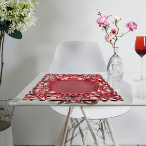 <span class=keywords><strong>Assiette</strong></span> de présentation carrée en plastique PP ajourée et colorée à la main, 12 pouces, rouge, motif végétal classique, pour mariage et événements, style européen - Product Image 6