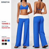 Ensemble de sport 2 pièces pour femme, coupe évasée, avec soutien-gorge de sport rembourré à col licou et pantalon évasé taille haute, color block, brossé, coupe ajustée, séchage rapide