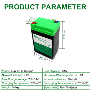แบตเตอรี่ลิเธียมเหล็กฟอสเฟต6Ah 6.4V สำหรับเก็บพลังงานแสงอาทิตย์รถกอล์ฟรถเข็นของเล่นเรือ - Product Image 2