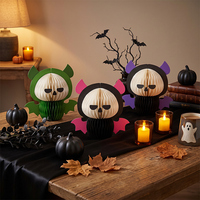 Rainbowbear Lot de 3 décorations d'Halloween Crâne et Chauve-souris, Ornements en papier nid d'abeille 3D, Magnétiques, Réutilisables, Écologiques, pour Fête d'Halloween