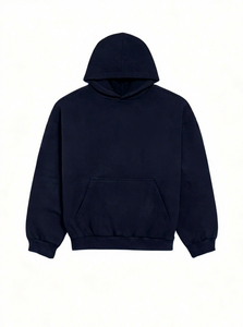 Sweat-shirt à capuche bleu marine uni pour homme, OEM ODM, décontracté, manches longues, avec poche kangourou, logo personnalisé - Product Image 4