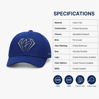 Casquette de baseball ajustable à 6 panneaux en sergé de coton structuré avec logo brodé personnalisé