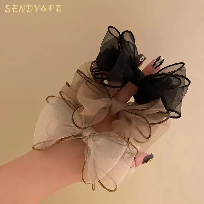 Hochwertige Organza Bogen große Haar Haar gummis elegante Bowknot elastische Haarband für Frauen Accessoires Großhandel Haarschmuck