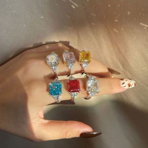 Dylam Fine Promise 8A <b>CZ</b> <b>Ring</b> S925 Square Rainbow <b>Rings</b> Jewelry Women Wedding Engagement Minimilist Sterling Silver Women <b>Rings</b> - Product Image 5