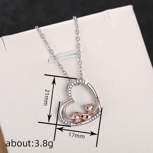 Collana da Donna Bicolore con Ciondolo a Cuore e Gatto, Catena Elastica per Clavicola, Gioielli di Moda Quotidiana - Product Image 6