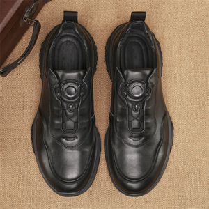 Men's Cow Leather Walking Shoes <b>Round</b> <b>Toe</b> Rubber Outsole Low <b>Heel</b> Anti Slip Buckle Solid Color Casual Style - Product Image 1