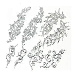 高品质刺绣补丁钻石缝合贴花银色闪光蕾丝针织服装配件可持续Feature-ZA101