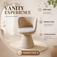 Tabouret de coiffeuse en velours style crème nordique, chaise pivotante minimaliste moderne italienne avec dossier et pieds en bois, mobilier de maison