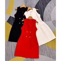 Robe Blazer Sans Manches Col V pour Femme, Double Boutonnage, Boutons Métalliques, Coupe Slim, Longueur Midi, Lavable, Coupe Trapèze, Tenue de Bureau Formelle Professionnelle