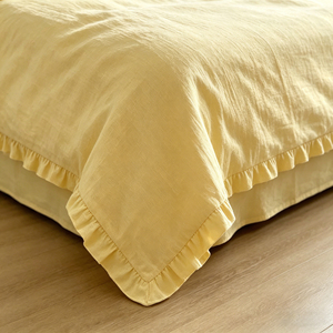 Set Copripiumino <span class=keywords><strong>Elegante</strong></span> in Cotone Lavato Traspirante 200T, Giallo Tinta Unita, 4 Pezzi con Bordo in Pizzo a Doppio Overlock - Product Image 5