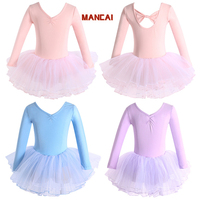 Robe de ballerine pour filles, manches longues, tutu, danse de ballet, justaucorps, jupe, performance, robe de ballet pour enfants, vêtements de danse, robe de danse