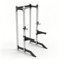 Rack de Squat Tout-en-un et Machine à Crossover avec Câbles, en Tube d'Acier au Carbone 75x75x3mm, Pile de Poids de 120kg, Bras de Sécurité et Crochets en J