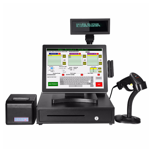 OSCY Touch Monitor Table Computer All One Touchscreen 15'' Windows 10 POS Cash Register Restaurant Terminal 10-Point 4G/8G/16G