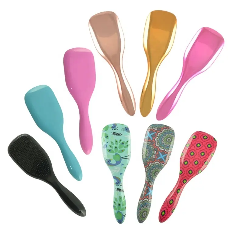 Brosse à cheveux en plastique pour pagaie, avec Logo personnalisé de bricolage, accessoire professionnel de démêlage, avec manche en plastique de couleur or Rose