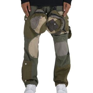 Personalizado hombres <span class=keywords><strong>2022</strong></span> <span class=keywords><strong>ropa</strong></span> <span class=keywords><strong>urbana</strong></span> de moda Trendsetter Multi bolsillos Patchwork Cargo pantalones completos hombres personalizado Cargo Jean - Product Image 1