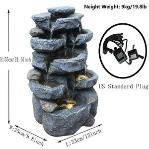 <span class=keywords><strong>Fontaine</strong></span> d'<span class=keywords><strong>eau</strong></span> extérieure autoportante en résine, cascade à 6 niveaux, avec lumières LED pour la décoration, vente en gros - Product Image 2