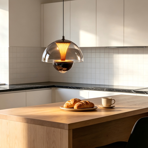 Lámpara colgante LED de techo alto con cúpula de cristal transparente negro <span class=keywords><strong>perla</strong></span>, estilo nórdico, moderno y cálido, para uso en interiores. - Product Image 2