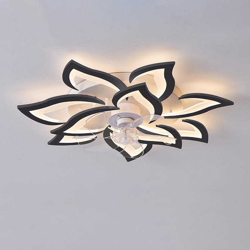 Wholesale Modern Acrylic Flower Ceiling Fan Lamps Black Lotus Fan Light Living Room Bedroom Low Profile Ceiling Fan Lights