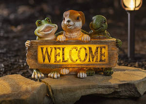 Panneau bienvenue en résine/résine, 12 pièces, signe des amis, grenouille, lapin, tortue, batterie solaire, LED, décorations d'extérieur et de jardin - Product Image 3
