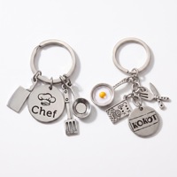 Porte-clés en métal pour chef de cuisine, mini-couteau et fourchette réalistes, pendentif recette, accessoires spatule, couteau et fourchette