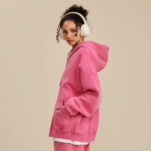 <b>Pink</b> Oversized Hooded <b>Sweatshirt</b> Unisex Casual Solid Color Fleece Hoodie Regular Fit Autumn Streetwear - Product Image 1