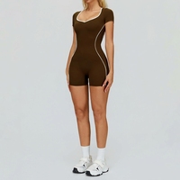 Combinaison de sport une pièce sans couture, dos évidé, coupe ajustée, effet seconde peau, couleurs contrastées pour la course, l'entraînement et le yoga Femme 2501