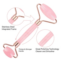 Rouleau de massage facial en quartz rose et pierre de jade personnalisé avec logo d'usine, ensemble de rouleaux de massage facial et Gua Sha