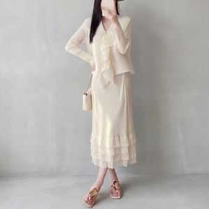 PY 2026 Style Officiel Miyake Haut Plissé Uni à Col Rond + Jupe Superposée Tenue Professionnelle pour Femme 100% Polyester Vêtements en Gros - Product Image 1