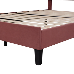 Modern Adjustable <b>Queen</b> <b>Size</b> Red Velvet Upholstered Eco-Friendly Platform <b>Bed</b> Floral Pattern Headboard Soft Style Bedroom - Product Image 6