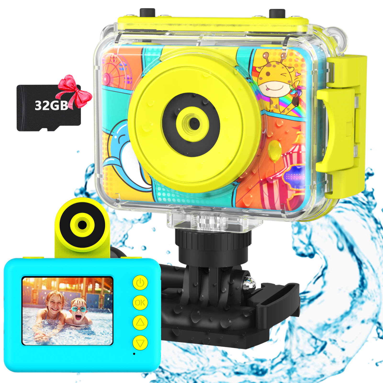 Waterproof Kids Digital Camera With 180 Rotatable Mini 10x Optical Zoom 32GB Built-in Memory Game Function Wholesale