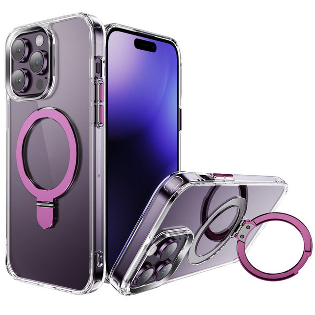 Metal Magnetic Bracket Integrated Clear Phone Case Wireless Magnetic Charging Phone Case for iphone 12 13 14 15 Pro Max