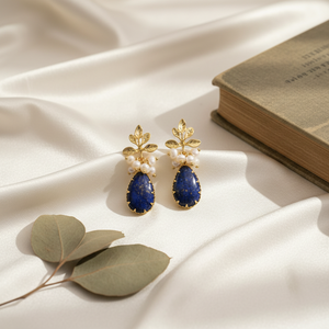 Boucles d'oreilles en perles de lapis-lazuli, pierres précieuses naturelles, perles d'eau douce, faites à la main, élégantes, bijoux de mode pour femmes, à porter tous les jours, cadeau - Product Image 1