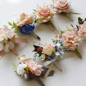 批发新娘新郎婚礼舞会人造花香槟色系列胸针肩花手腕花胸花 - Product Image 6