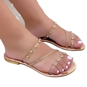 Sandalias Planas con Tira Transparente y Remaches Dorados, Elegantes, para Mujer, Punta Abierta, para Verano, Playa, Aire Libre, Uso Diario Informal - Product Image 5