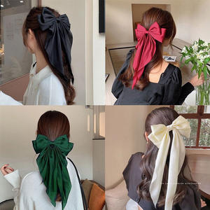 Pinza de pelo estilo coreano con lazo grande, de satén y gasa, de color liso, con cinta larga y fluida, accesorio versátil para el cabello. - Product Image 2