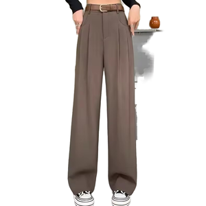 Pantalon de costume élégant pour femme, taille élastique, ample, respirant, coupe baggy, taille haute, jambe large, pantalon de printemps, jambe droite, noir, café 2026 - Product Image 1