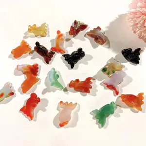 Wholesale 1inch Goldfish Carving Figurine Hand Carved Polished Natural Crystal Red Agate Carnelian Gold Fish For Home Decoration