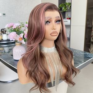 Perruques synthétiques multicolores ondulées de 22 pouces, en fibre haute température, avec dentelle frontale HD transparente 13x4 pré-épilée, vente chaude - Product Image 5