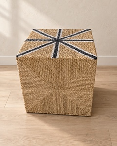 Mesa de Centro de Mimbre Tejida a Mano, Color Marrón Natural, Patrón Geométrico de Estrella, Mesa Auxiliar Moderna de Estilo Costero - Product Image 1