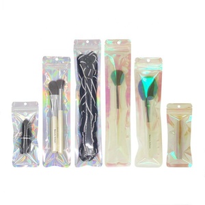 Makeup Brush pouch Resealable transparent Hologram Laser Transparent Plastic Zipper packaging Bag