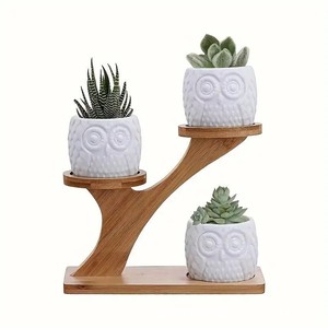 Support à plantes en bois à trois niveaux pour bureau, présentoir à mini-succulentes, couleur bois naturel, support à pots de fleurs à plusieurs niveaux - Product Image 4