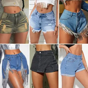 Summer all-new high waisted solid color denim shorts fashionable casual slim fit sexy women's summer denim shorts mixed shipment