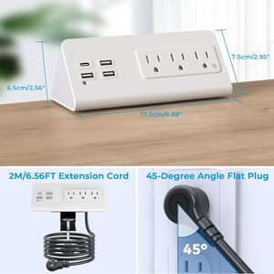 Toma de corriente de EE. UU. PD 20W USB C Borde de escritorio Mesita de noche Estación de carga Fácil instalación Blanco Negro Enchufe eléctrico para oficina Hogar - Product Image 3