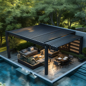 Pergola Bioclimatica Moderna Impermeabile Motorizzata <span class=keywords><strong>in</strong></span> Alluminio Verniciato a Polvere con Lamelle Orientabili, Ad Arco, da Parete per Patio e Giardino - Product Image 1