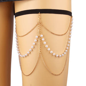 Women's Multi Layer Pearl Leg <b>Chain</b> Elastic <b>Rope</b> Body Jewelry Party Fashion Accessory - Product Image 1