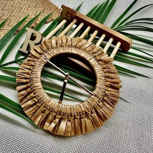 Customized <strong>Raffia</strong> Grass Covered <strong>Belt</strong> Buckle Adjustment Ring Metal Buckle for Woman <strong>Belt</strong> - Product Image 4